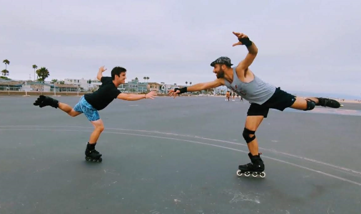 Khalid and Matt rollerblading in Newport Beach